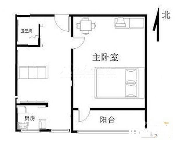 中上塘1室1厅1卫44.6㎡户型图