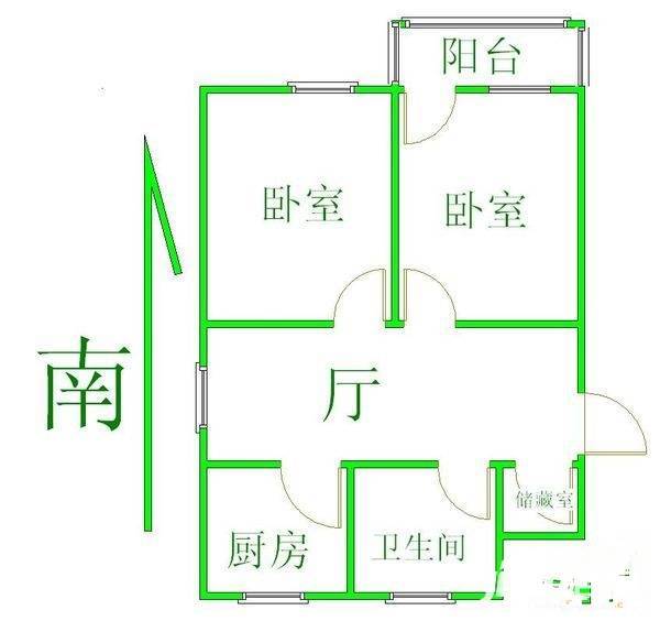 杨北新村2室1厅1卫62㎡户型图