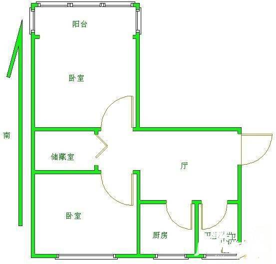 青松新村1室1厅1卫45㎡户型图