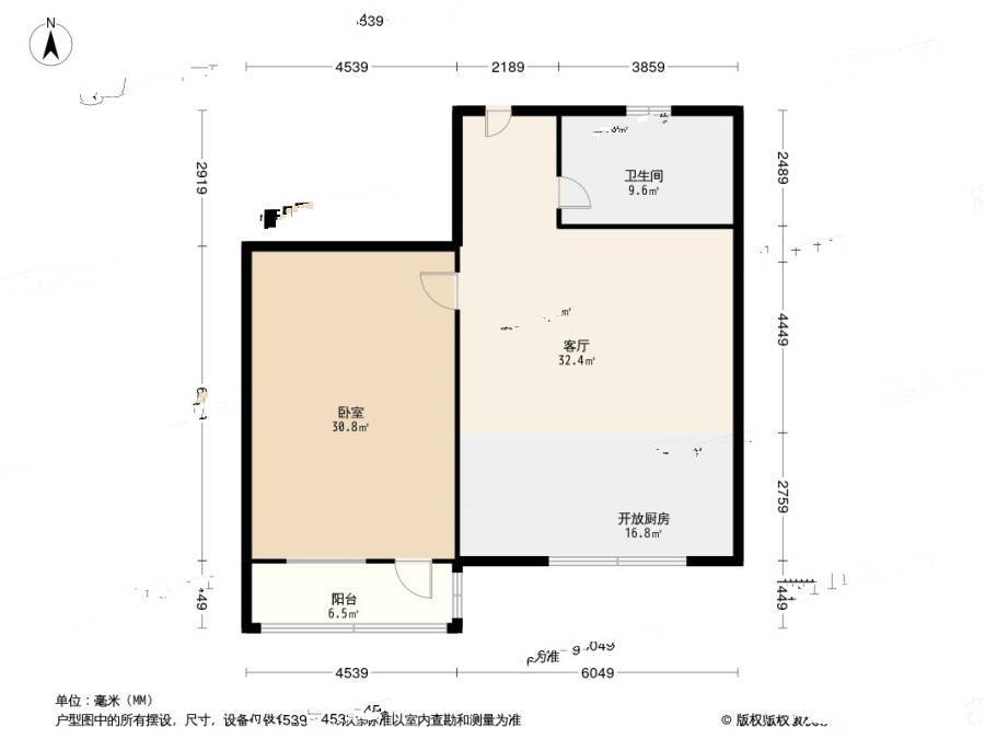 孙巷大楼1室1厅1卫44.1㎡户型图