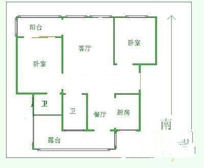 惠飞大厦住宅2室2厅1卫118㎡户型图