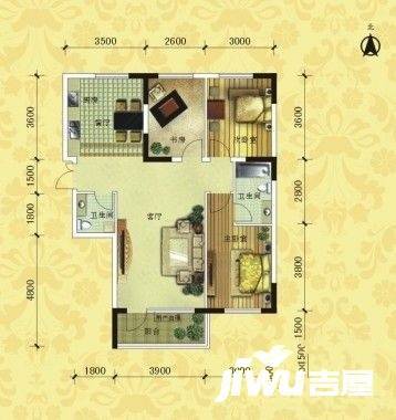 东方时代大厦3室2厅1卫110㎡户型图