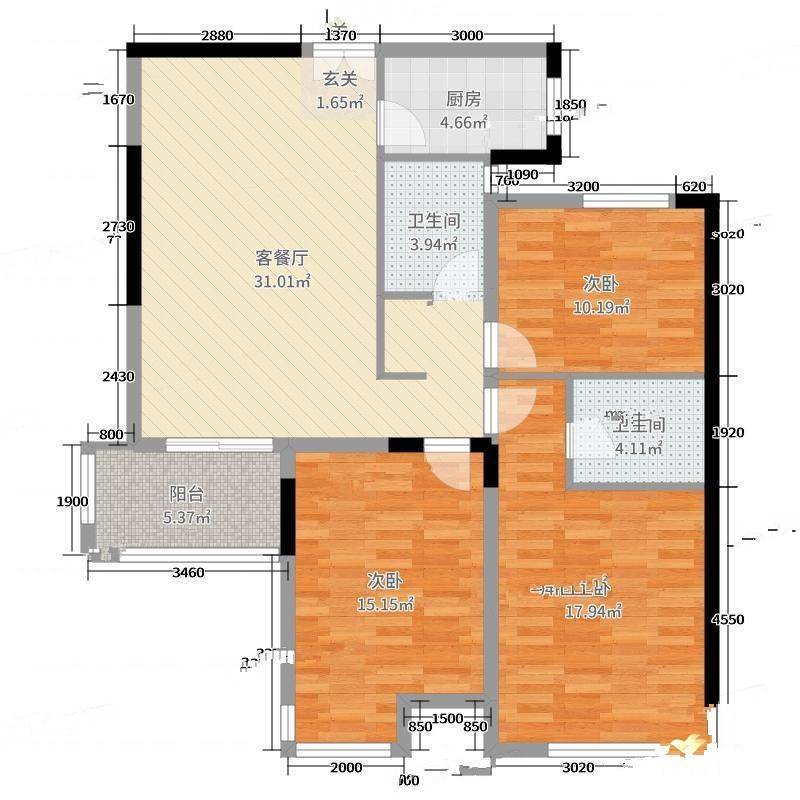 上海花园3室0厅0卫115㎡户型图