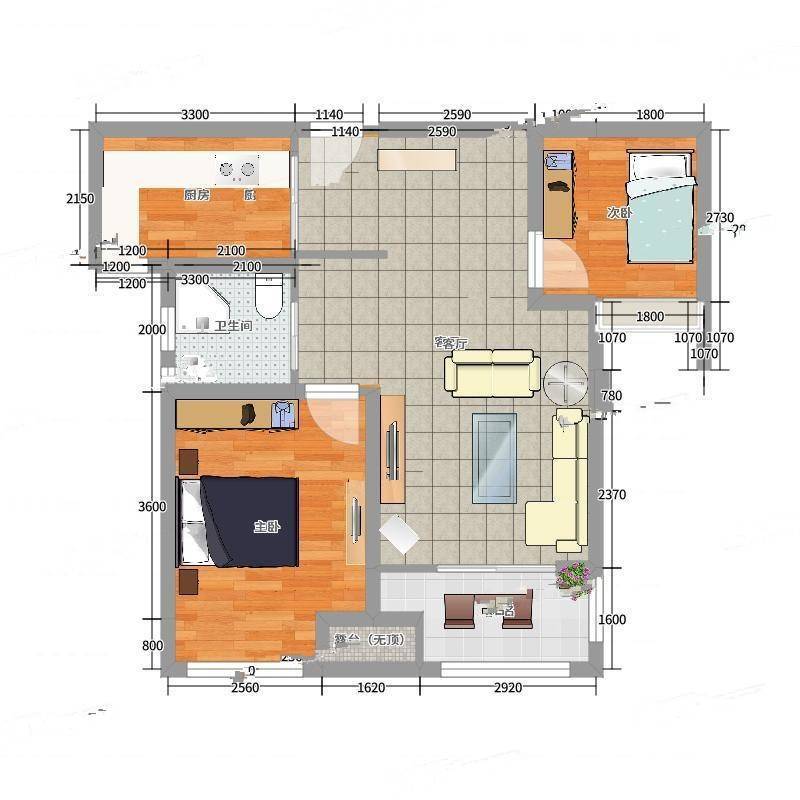 建业大宏城市花园2室0厅0卫89㎡户型图