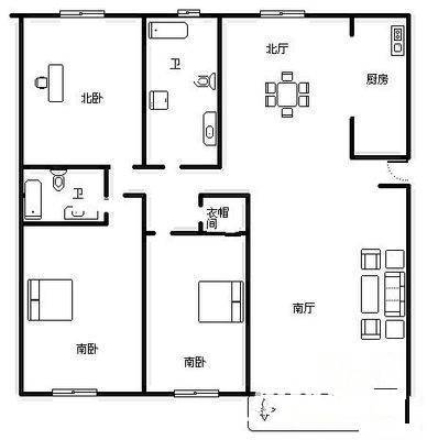 石老人花园3室2厅2卫156㎡户型图