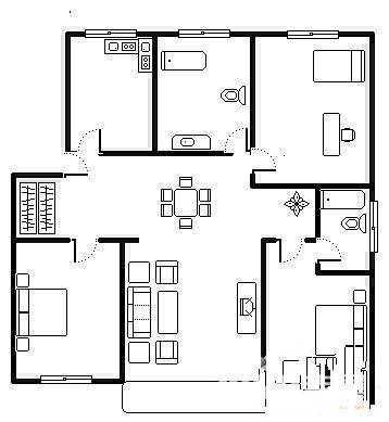 石老人花园3室2厅2卫156㎡户型图