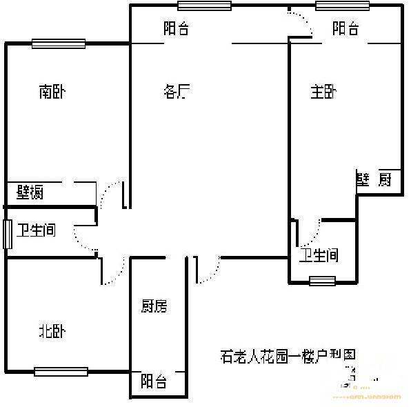 石老人花园3室1厅1卫101㎡户型图