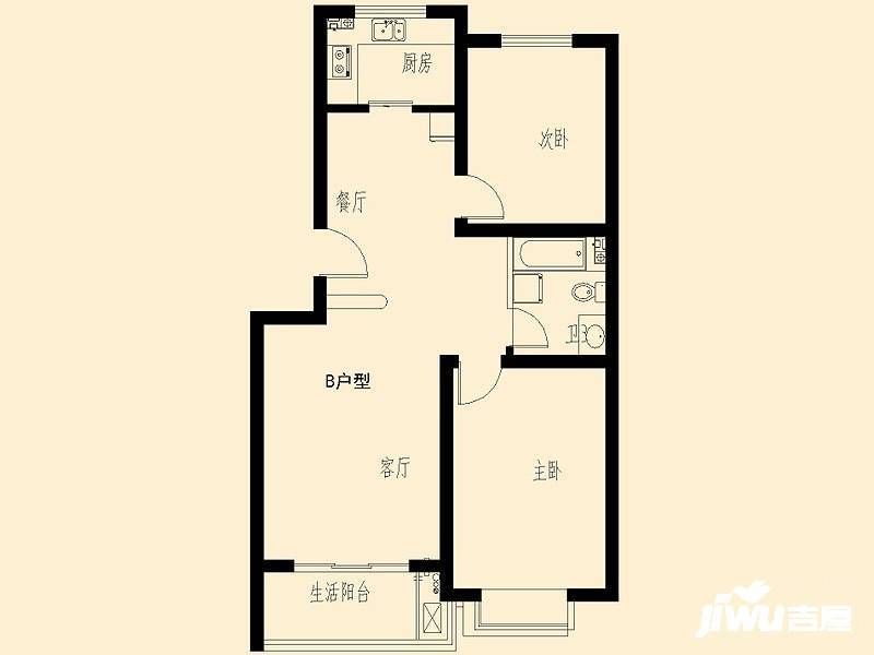 锦都家园2室2厅1卫89.3㎡户型图