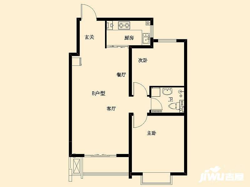 锦都家园2室2厅1卫86.2㎡户型图