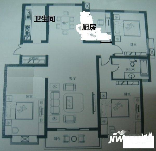 金沙广场3室1厅1卫145㎡户型图