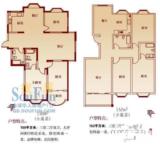 城建阳光山色3室2厅2卫130㎡户型图