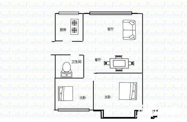 城建曙光山色2室2厅1卫76㎡户型图