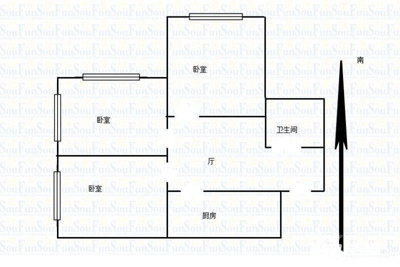 南口路小区3室1厅1卫78㎡户型图