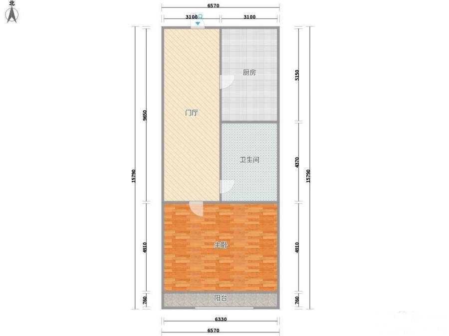 南口路小区1室1厅1卫36㎡户型图