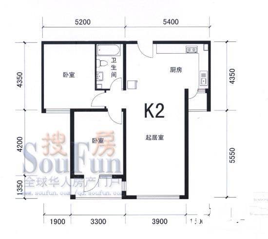 四季景园二期2室2厅1卫82.7㎡户型图