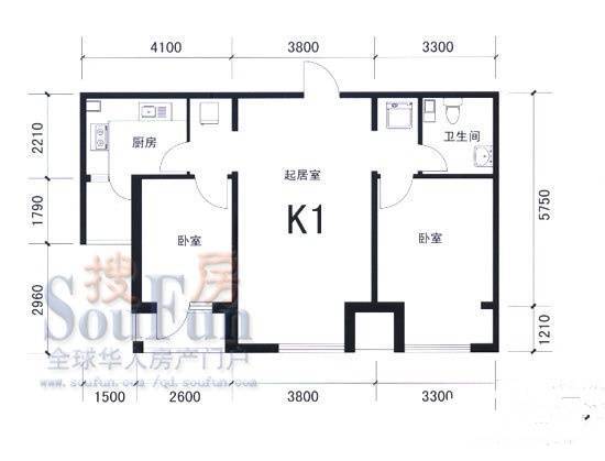 四季景园二期2室2厅1卫83㎡户型图