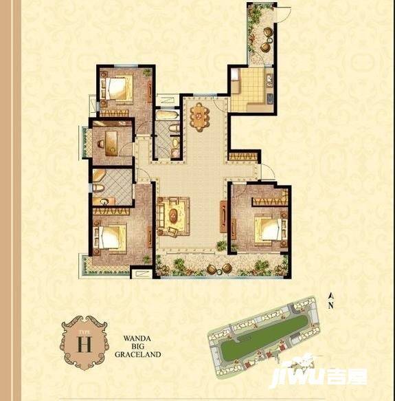 万达悦公馆4室2厅2卫170㎡户型图