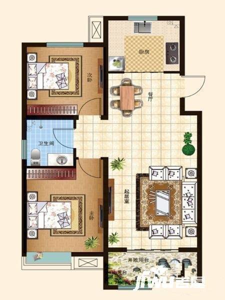 万达悦公馆2室2厅1卫86㎡户型图