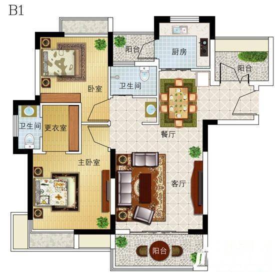 伟东乐客国际公寓2室2厅2卫88.6㎡户型图