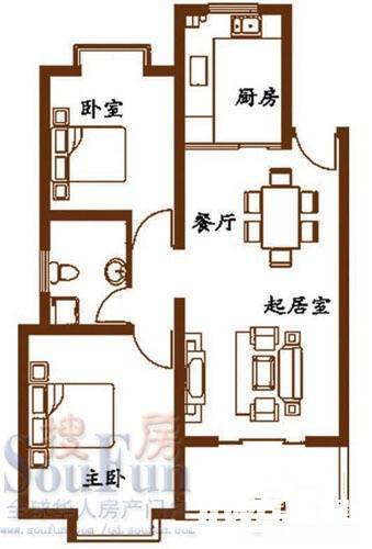 海信南岭风情别墅2室2厅1卫90㎡户型图