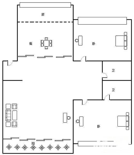 锦园南区2室2厅2卫120㎡户型图