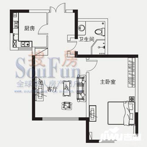 青岛东方美景1室1厅1卫65㎡户型图