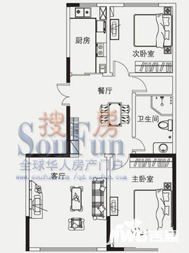 青岛东方美景2室2厅1卫103㎡户型图