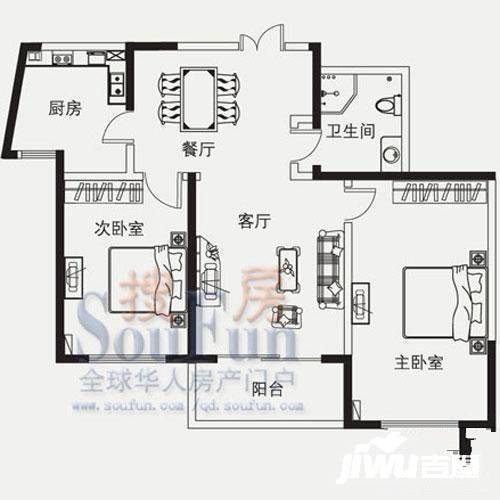 青岛东方美景2室2厅1卫94㎡户型图