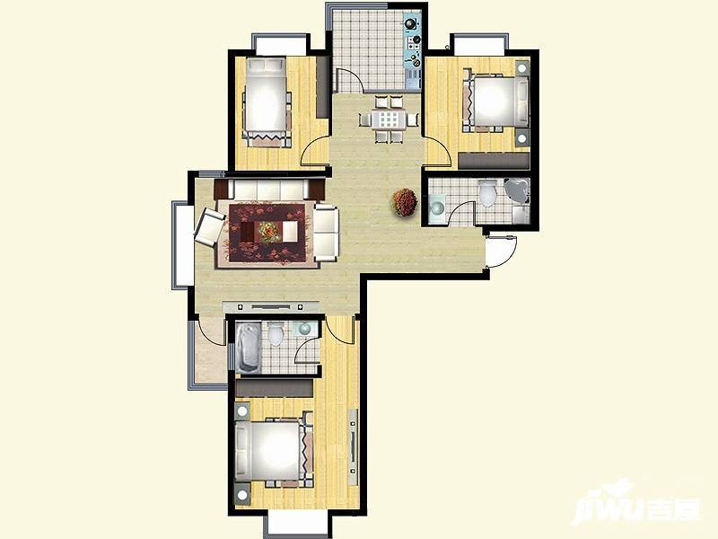 锦绣华城3室2厅2卫122㎡户型图