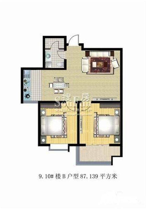 锦绣华城2室2厅1卫83㎡户型图