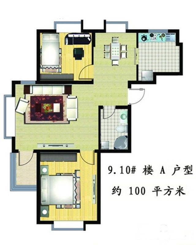 锦绣华城2室2厅1卫100㎡户型图