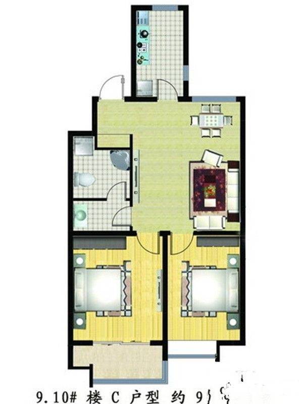 锦绣华城2室2厅1卫100㎡户型图