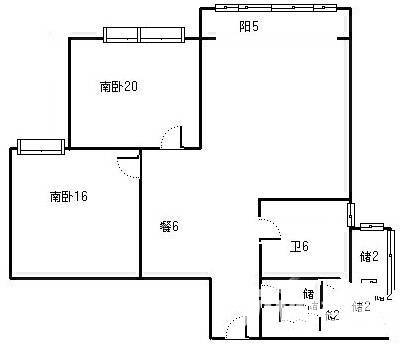 新贵都二期2室2厅1卫90㎡户型图