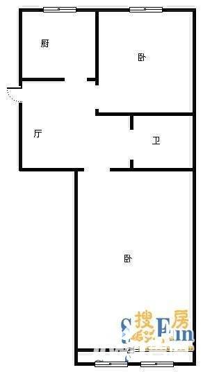 吴兴路社区2室1厅1卫56㎡户型图