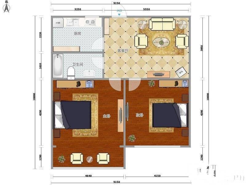 铁路小区(市南)2室1厅1卫73㎡户型图