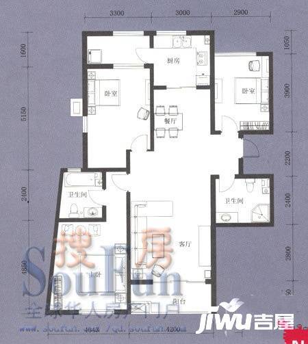 海尔东城国际3室2厅2卫151㎡户型图