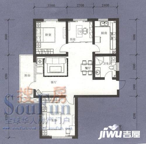 海尔东城国际3室2厅1卫103㎡户型图