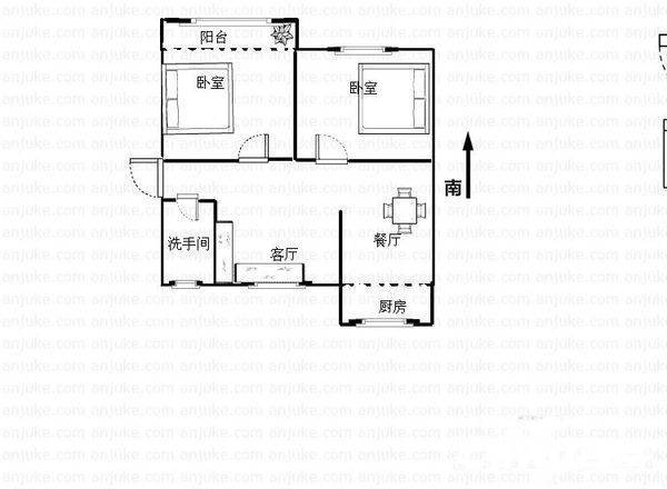 青港公寓(黄岛)2室2厅1卫80㎡户型图