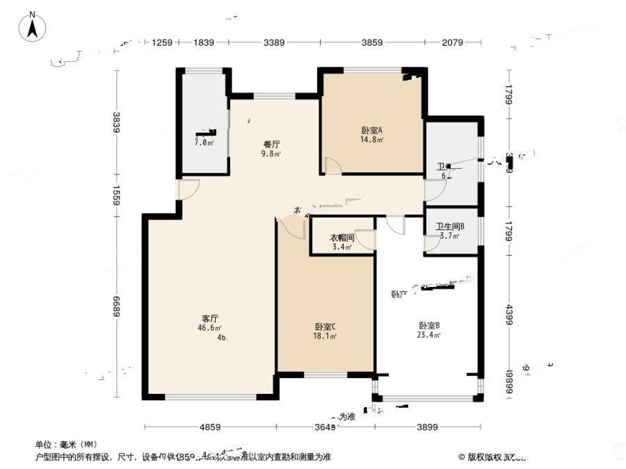 春光山色二期3室2厅2卫158.7㎡户型图