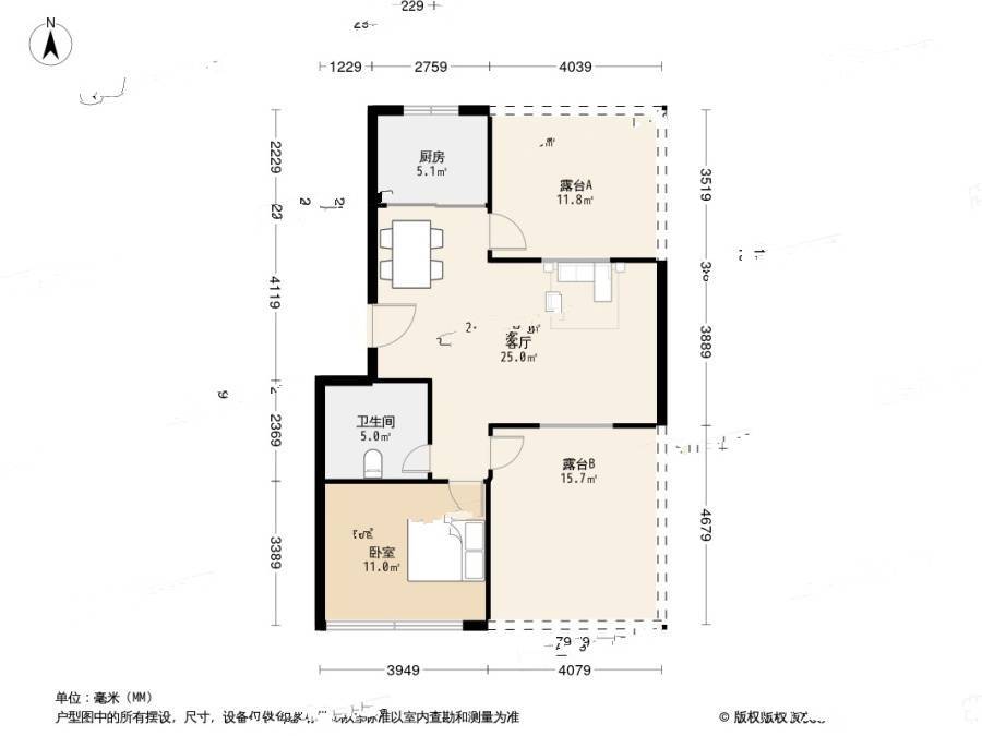 瑞海花园B区(开发区)2室2厅1卫69.2㎡户型图