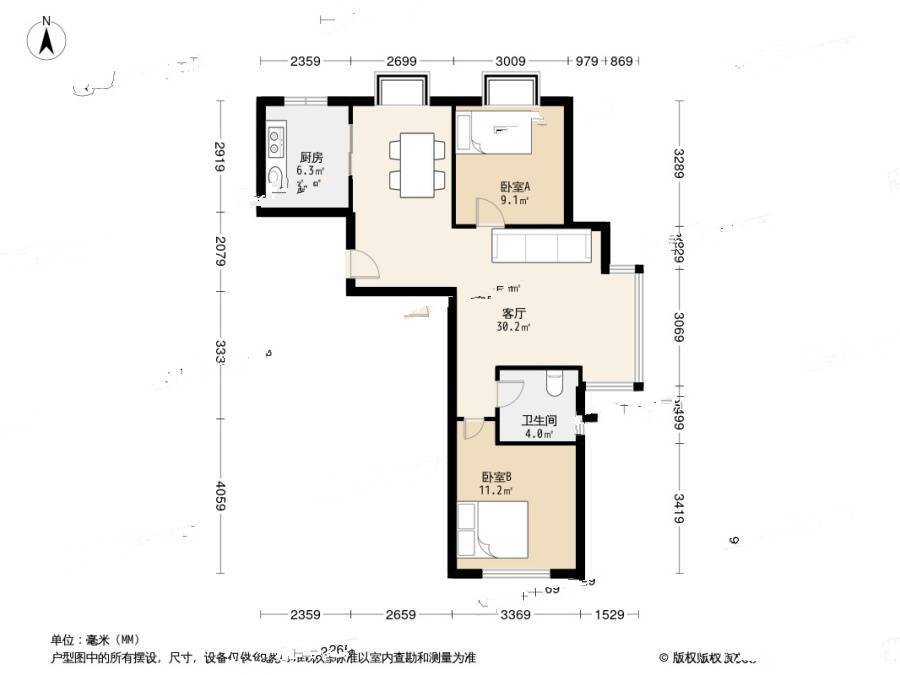 锦都家园2室1厅1卫96.7㎡户型图