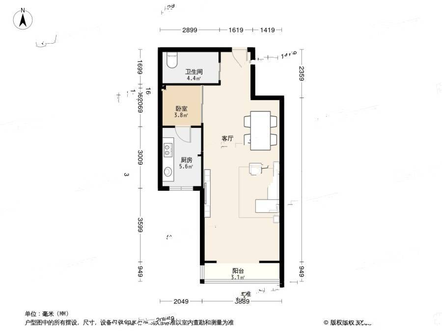 锦都家园1室1厅1卫71.7㎡户型图