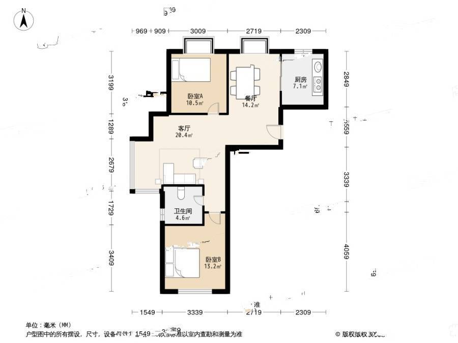 锦都家园2室1厅1卫93.1㎡户型图