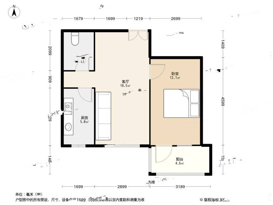 弄海园(开发区)1室1厅1卫59.9㎡户型图