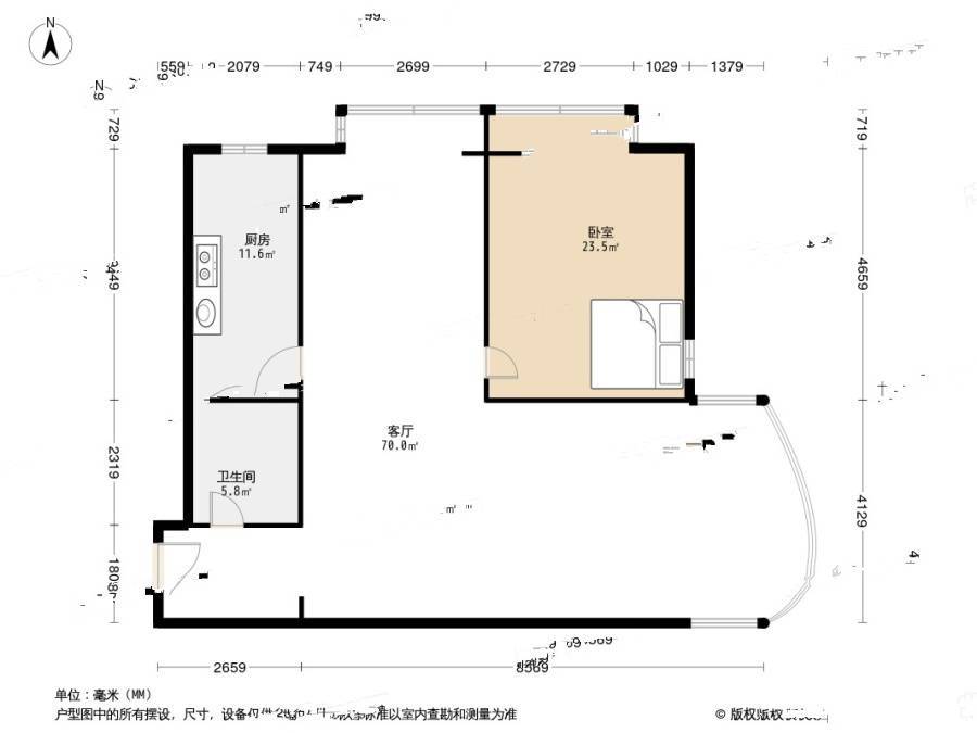 天河国际2室2厅1卫114㎡户型图