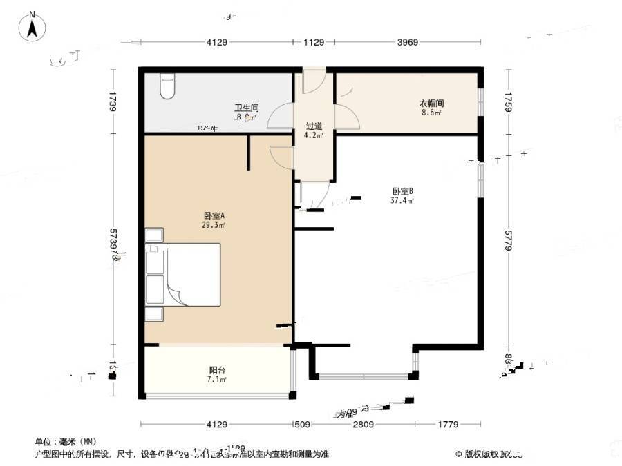 天河国际1室1厅1卫104㎡户型图