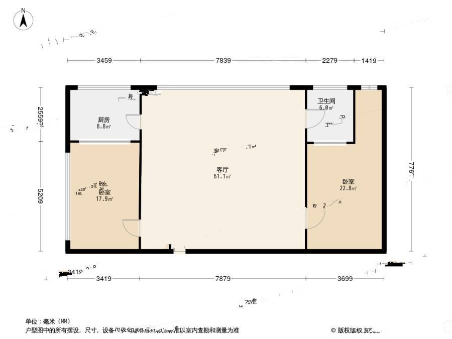 万达39克拉1室1厅1卫41.2㎡户型图