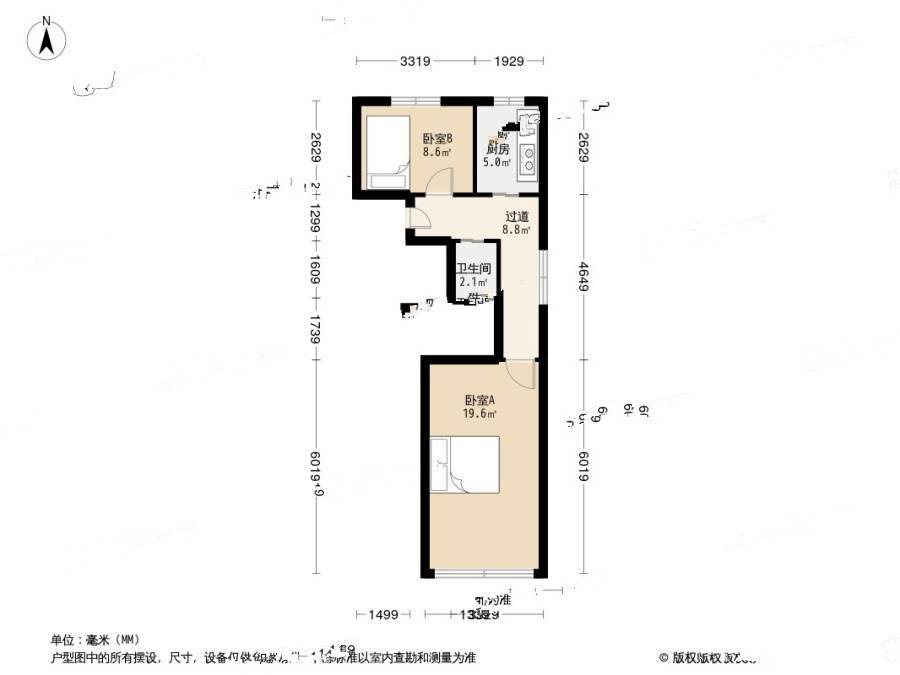 太清路社区2室1厅1卫53.1㎡户型图