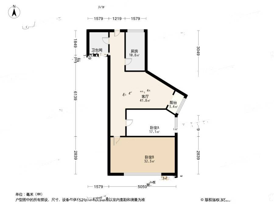 太清路社区2室1厅1卫55.6㎡户型图