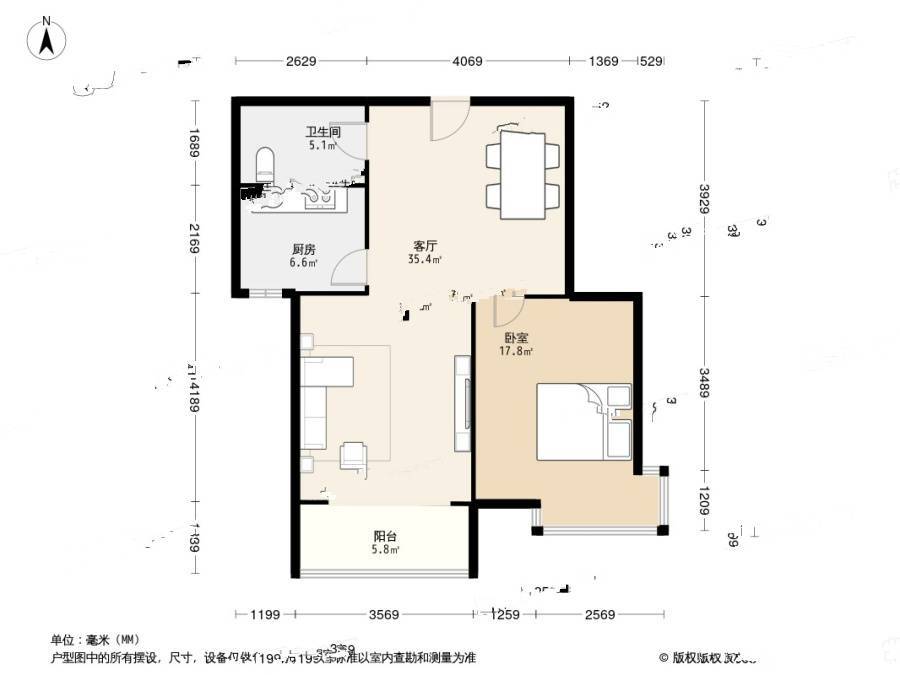 福岭嘉苑三期2室1厅1卫76.3㎡户型图